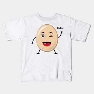 Happy Egg Greeting Hello - Funny Character Illustration Kids T-Shirt